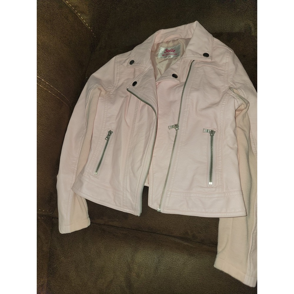 Justice pink faux leather jacket size 10 back to school